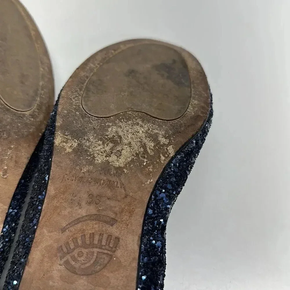 Chiara Ferragni Glitter Ballet Flats Shoes Wink Evil Eye Navy Blue Size 36 6